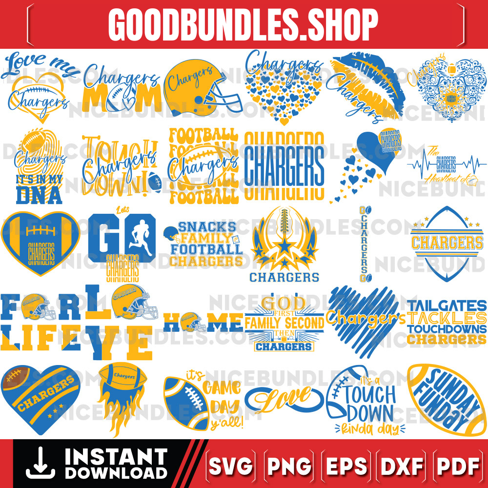 150 Los Angeles Chargers Designs Svg Bundle, Los Angeles Chargers Svg, NFL Teams Svg, Chargers Fan Svg, Instant Download