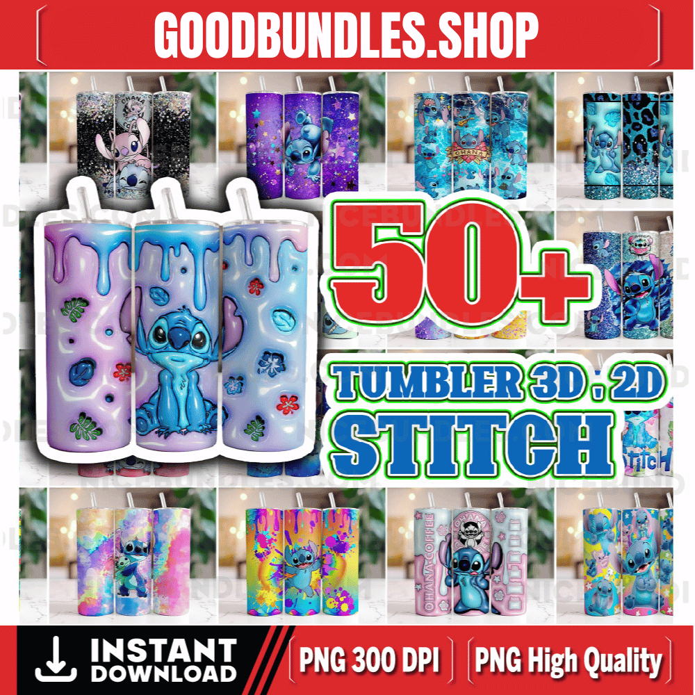 50+ Design 3D, 2D Inflated Stitch Tumbler PNG, Stitch Tumbler, Cartoon Inflated Tumbler,Tumbler Wrap, Full Tumbler Wrap, 20oz Skinny Tumbler