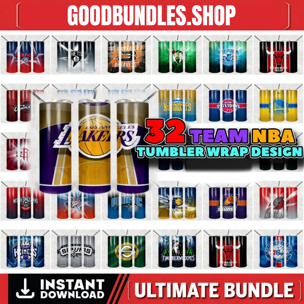 32 NBA Basketball Tumbler Wraps, 20 oz Skinny Tumbler Sublimation Design Digital Download PNG Tumbler, Clip Art, Wall Art