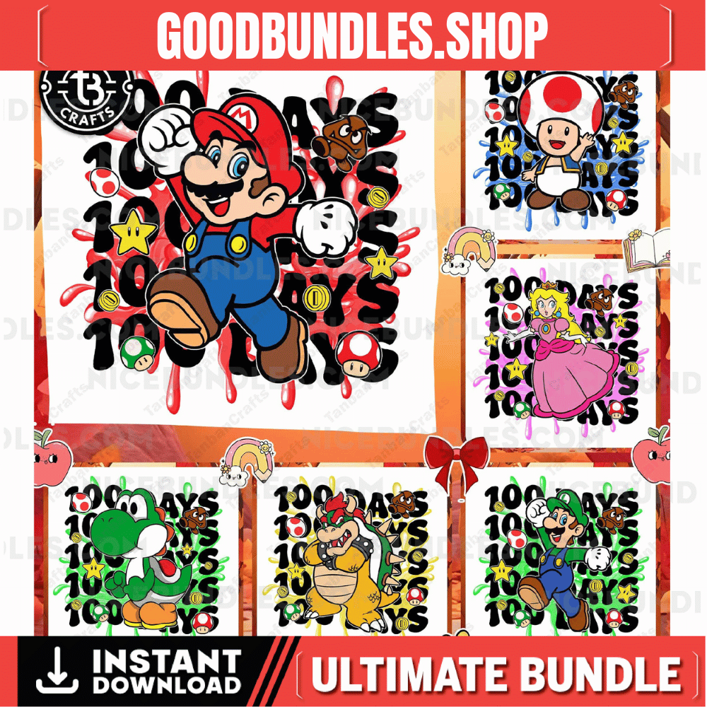 Bundle 100 Days Of School Cartoon PNG, Happy 100 Days Png, Gift For Kid Png, Bundle Super 100 Days Png, School Png, Cartoon 100 Days Png