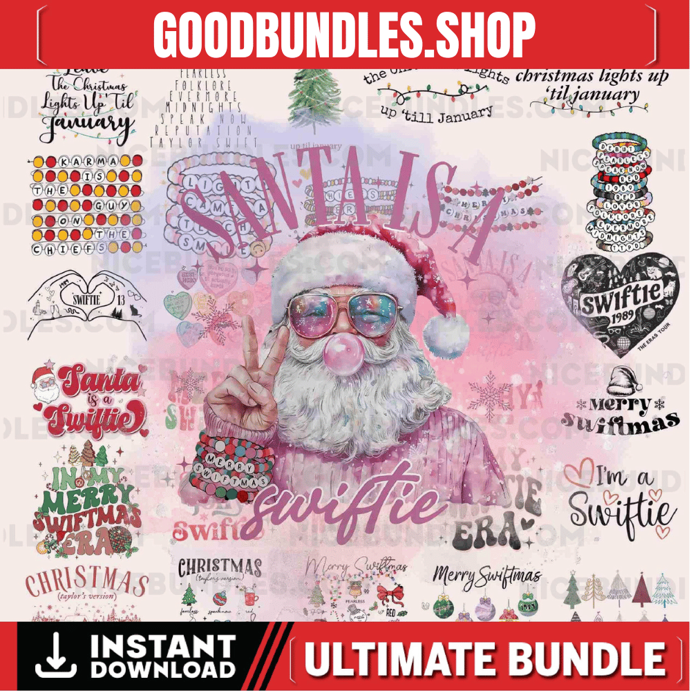 Merry Swiftmas Png, Santa is a Swiftie Png, Friendship Bracelet Png Christmas, Retro Santa Png, Vintage Santa, Merry Christmas Png Pink Xmas