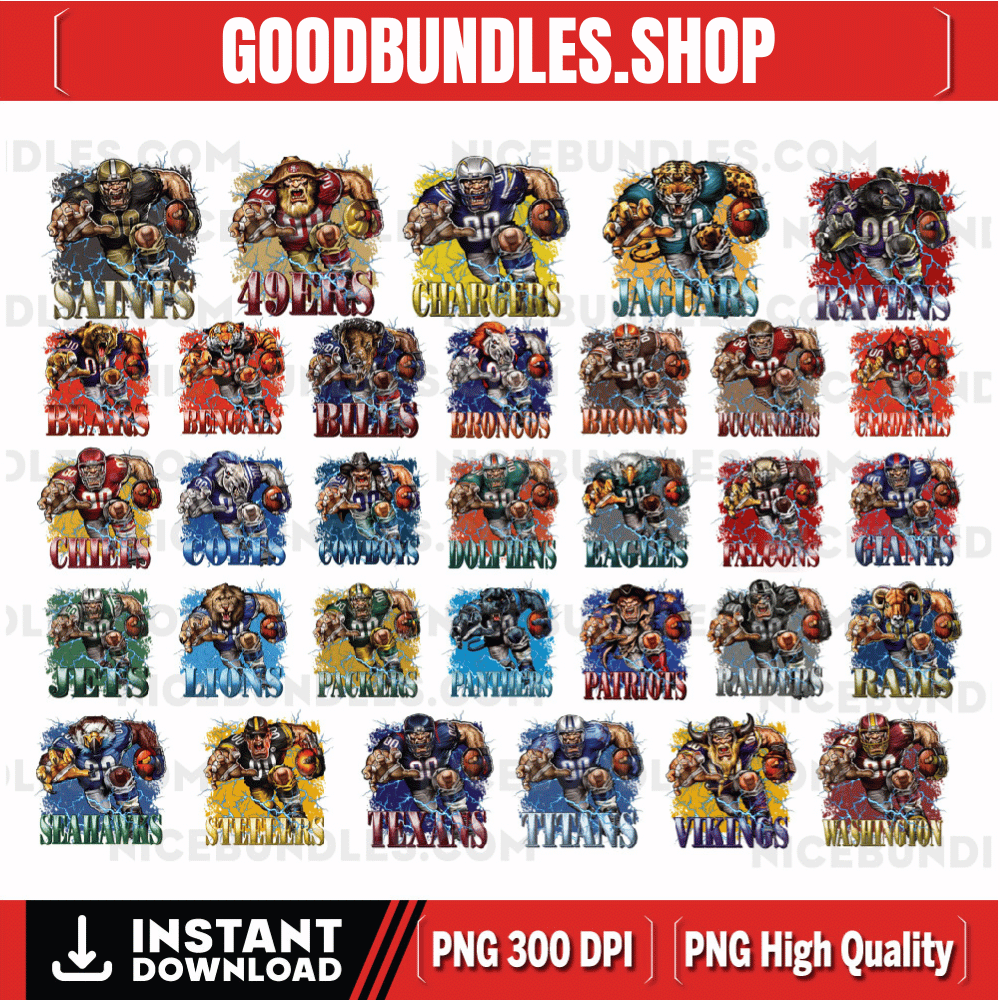 American Football PNG, Football Mascot Png, 32 High Quality Png, Football Shirt, N-F-L PNG, N-F-L Svg