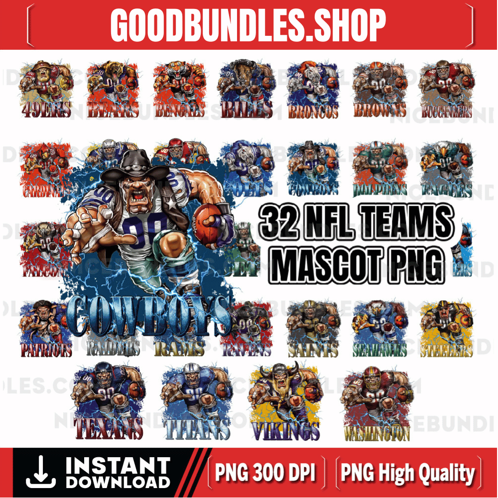 American Football PNG, Football Mascot Png, 32 High Quality Png, Football Shirt, NFL PNG, NFL Svg