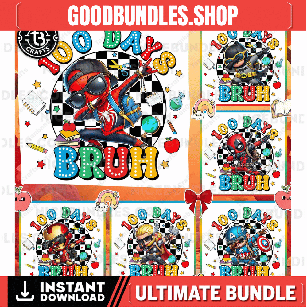 Bundle 100 Days Of School Png, Cartoon 100 Days Of School Png, Superhero 100 Days Of School Png, Superhero 100 Days Monster Truck Png