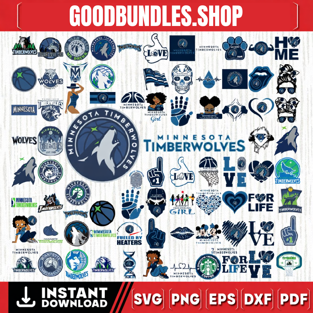 83 Files Minnesota Timberwolves Team Bundles Svg, Minnesota Timberwolves svg, NBA Teams Svg, NBA Svg, Png, Dxf, Eps, Instant Download