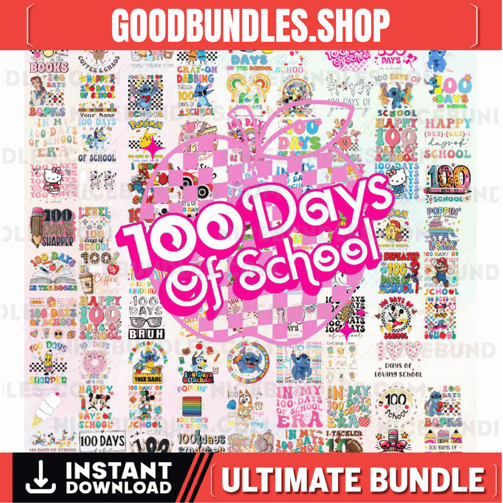 300+ Retro Happy 100 Days Of School Png/Svg Bundle, Cartoon Character Of School Svg, Cartoon School Png, 100 Days Brighter, Commercial Use