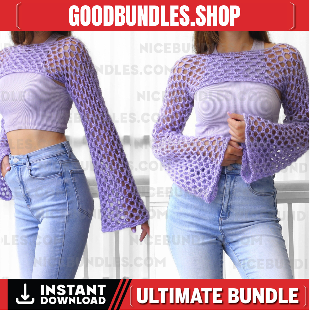 Crochet pattern- LILY Crochet Shrug sleeves pattern- Women crochet top pattern- Cropped top -Lace top sleeves pattern – Festival top- XS-2XL