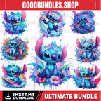 8 PNG Stitch Splash and Watercolor Digital design PNG file for sublimation – High Resolution -Instant Digital PNG Download