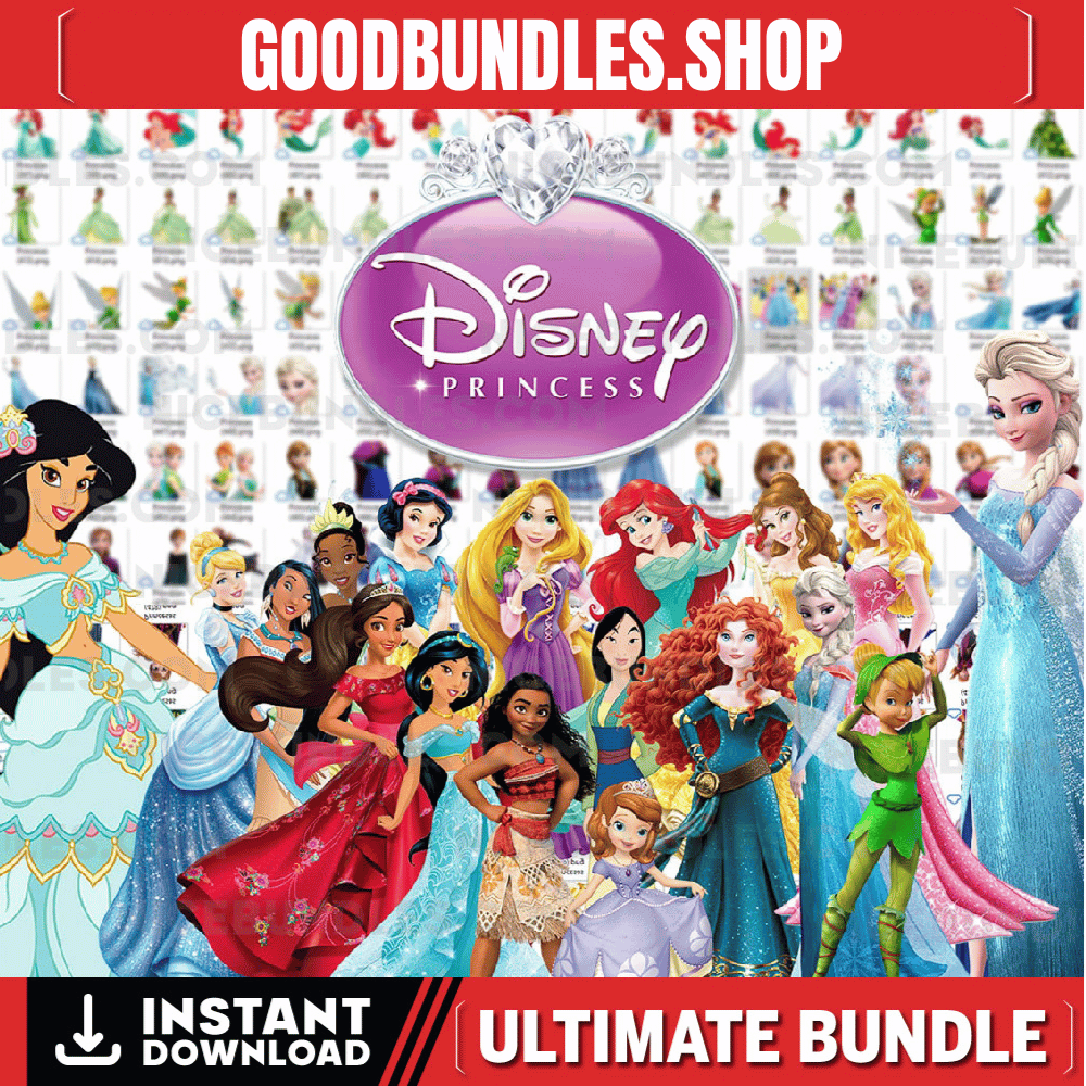 Princess PNG Clipart bundle, Princess Digital Paper PNG, Princess Birthday decor, Frozen png, Snow White clipart, sleeping beauty, Moana png