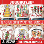 Teacher Christmas Png Bundle, Christmas Pencil Tree Teacher Png, Christmas Books Png, Coquette Teacher Png, Teacher Pencil Bow Png Designs