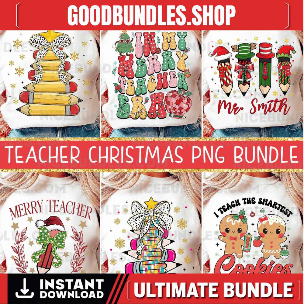 Teacher Christmas Png Bundle, Christmas Pencil Tree Teacher Png, Christmas Books Png, Coquette Teacher Png, Teacher Pencil Bow Png Designs
