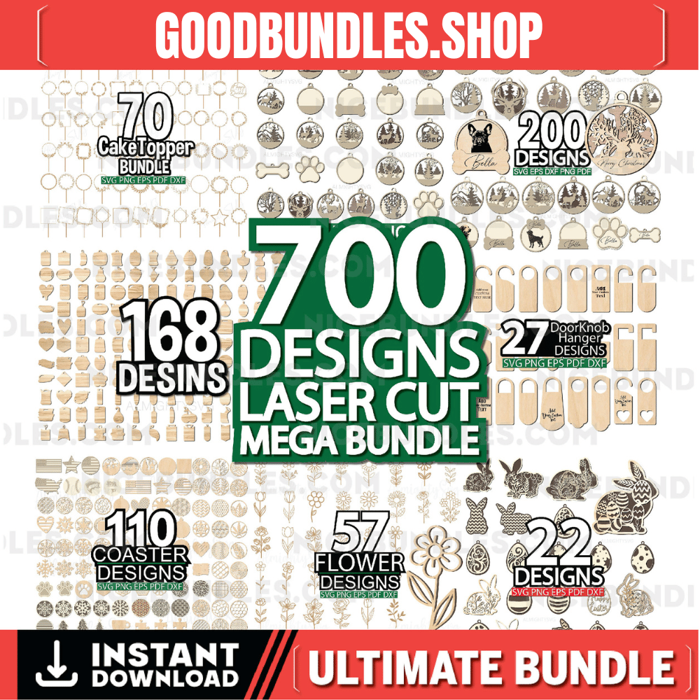Laser Cut Mega Bundle SVG, Christmas ornaments SVG laser cut file, Kitchen Cutting Board svg, Cake topper svg, CNC Files Laser cutting files