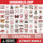 120+ Christmas PNG Bundle Coquette Bow Merry Christmas Western Santa Claus Trendy Girly Christmas Mama Tis The Season Sublimation Designs