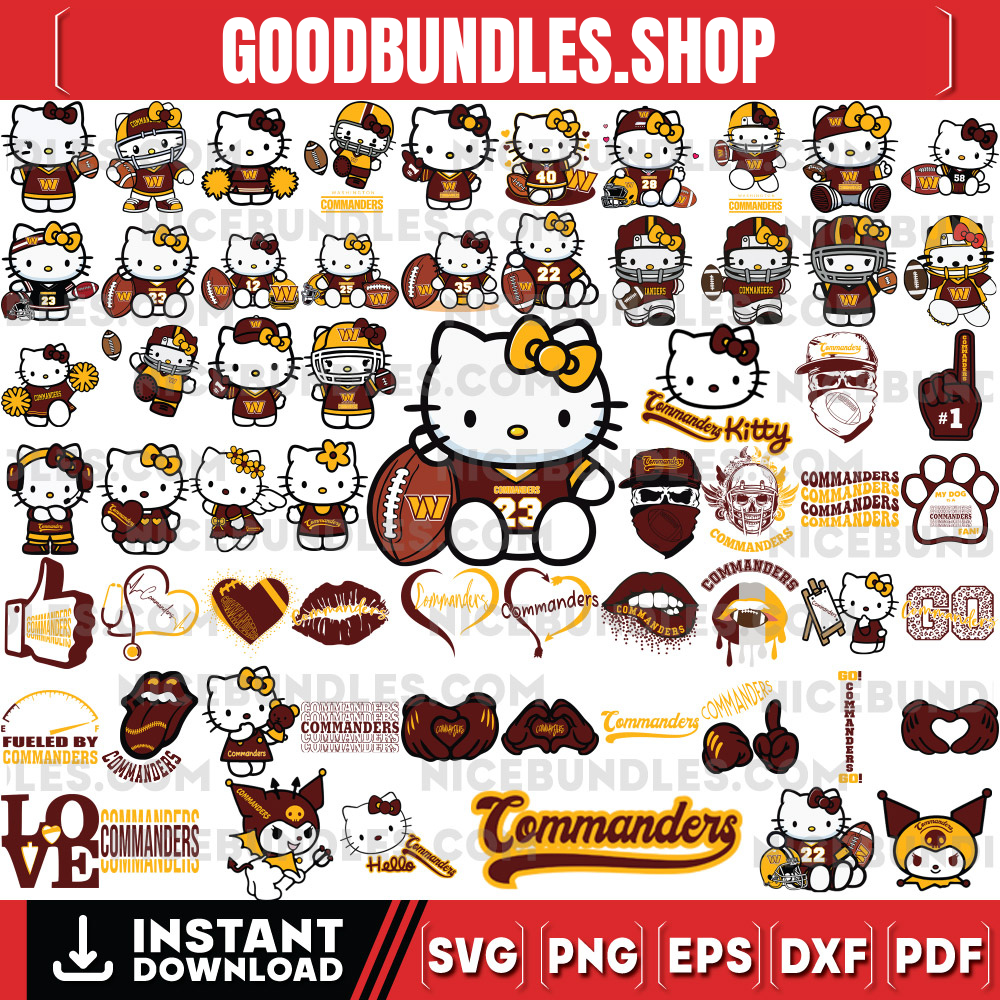 310 Hello Kitty Washington Commanders Logo Files Svg, Washington Commanders Svg, NFL Teams Svg, Hello Kitty Svg, Png, Dxf, Eps, Instant Download