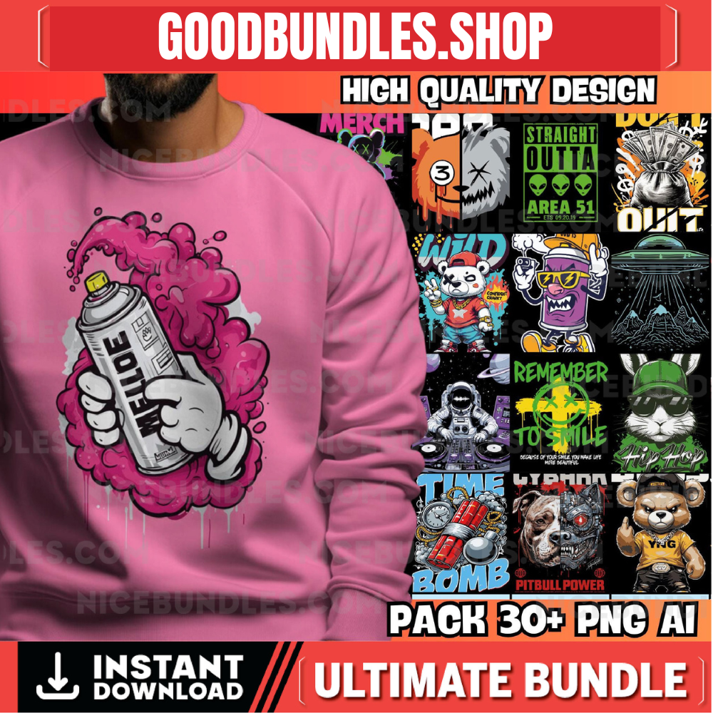 30+ Urban Design – Premium Casual Style Design Packs, Trendy T-shirt Design Pack, Pop Culture, Urban Wear, T-shirt Prints Design