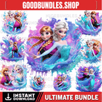 8 PNG Elsa and Anna Frozen Splash and Watercolor Digital design PNG file for sublimation – High Resolution -Instant Digital PNG Download