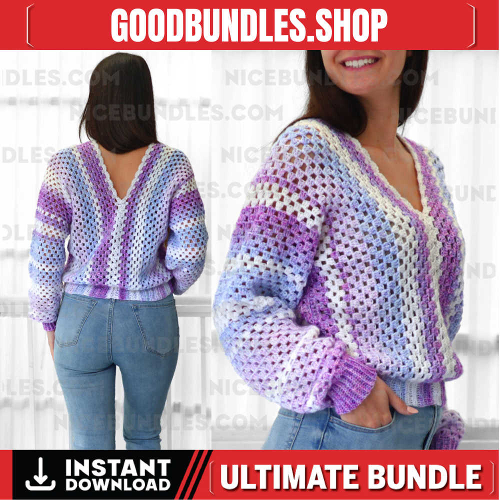 Crochet pattern- MILLIE Crochet sweater pattern PDF- Women crochet top pattern- 2 panels Crochet pullover sweater-Easy Granny sweater-XS-3XL