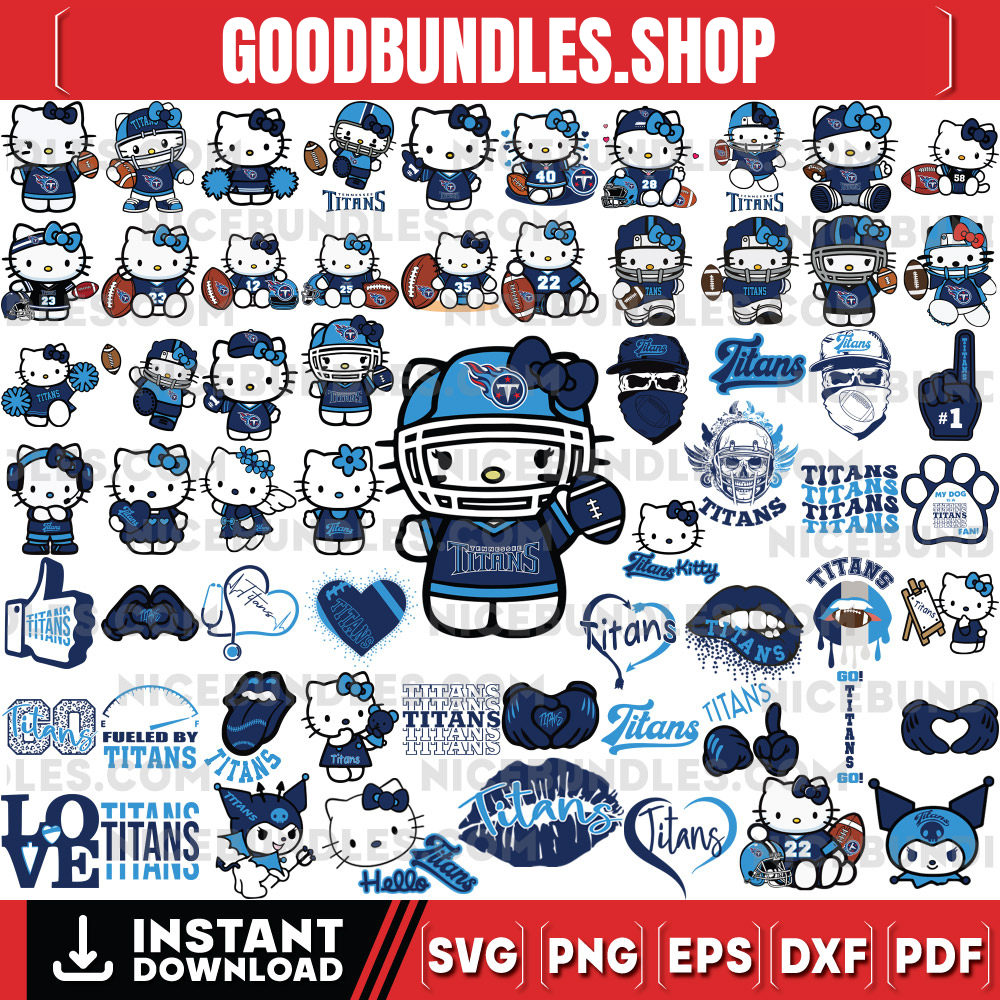 310 Hello Kitty Tennessee Titans Logo Files Svg, Tennessee Titans Svg, NFL Teams Svg, Hello Kitty Svg, Png, Dxf, Eps, Instant Download