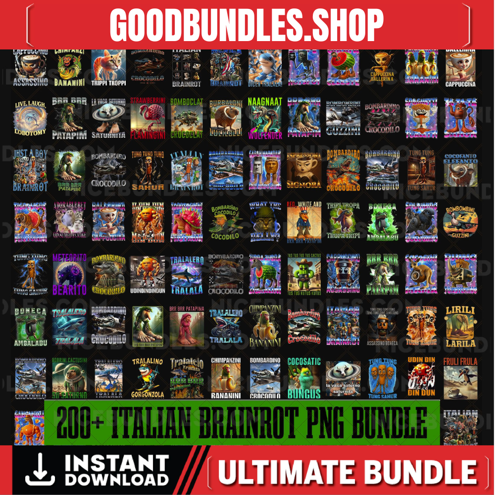 200+ Italian Brainrot Homage Png Bundle, Italian Brainrot Shirt Design, Bombardino Crocodilo Png, Tralalero Tralala,Tung Tung Tung Sahur Png