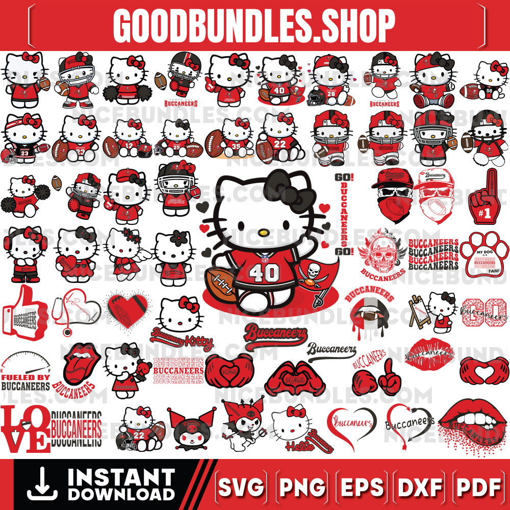 310 Hello Kitty Tampa Bay Buccaneers Logo Files Svg, Tampa Bay Buccaneers Svg, NFL Teams Svg, Hello Kitty Svg, Png, Dxf, Eps, Instant Download