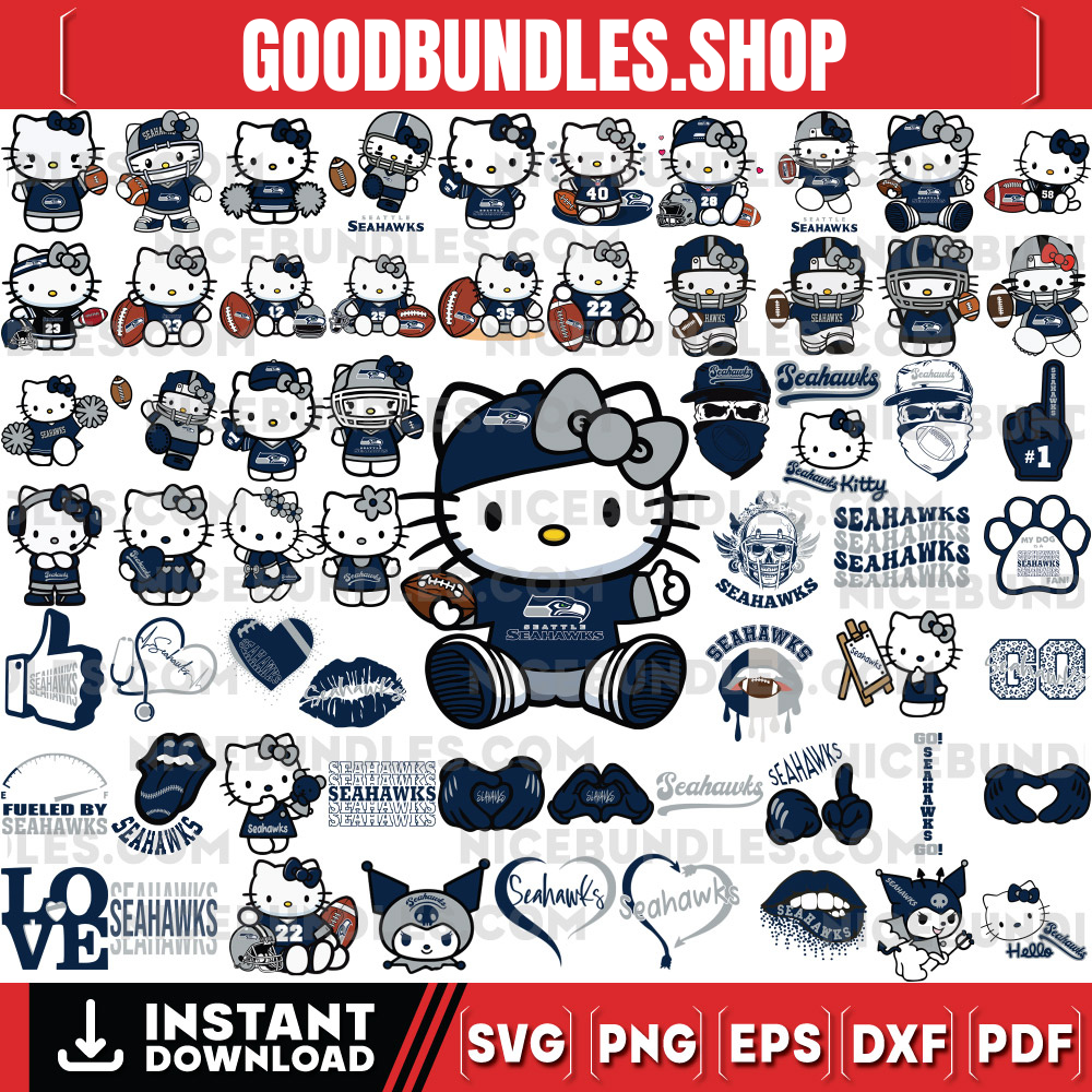 310 Hello Kitty Seattle Seahawks Logo Files Svg, Seattle Seahawks Svg, NFL Teams Svg, Hello Kitty Svg, Png, Dxf, Eps, Instant Download