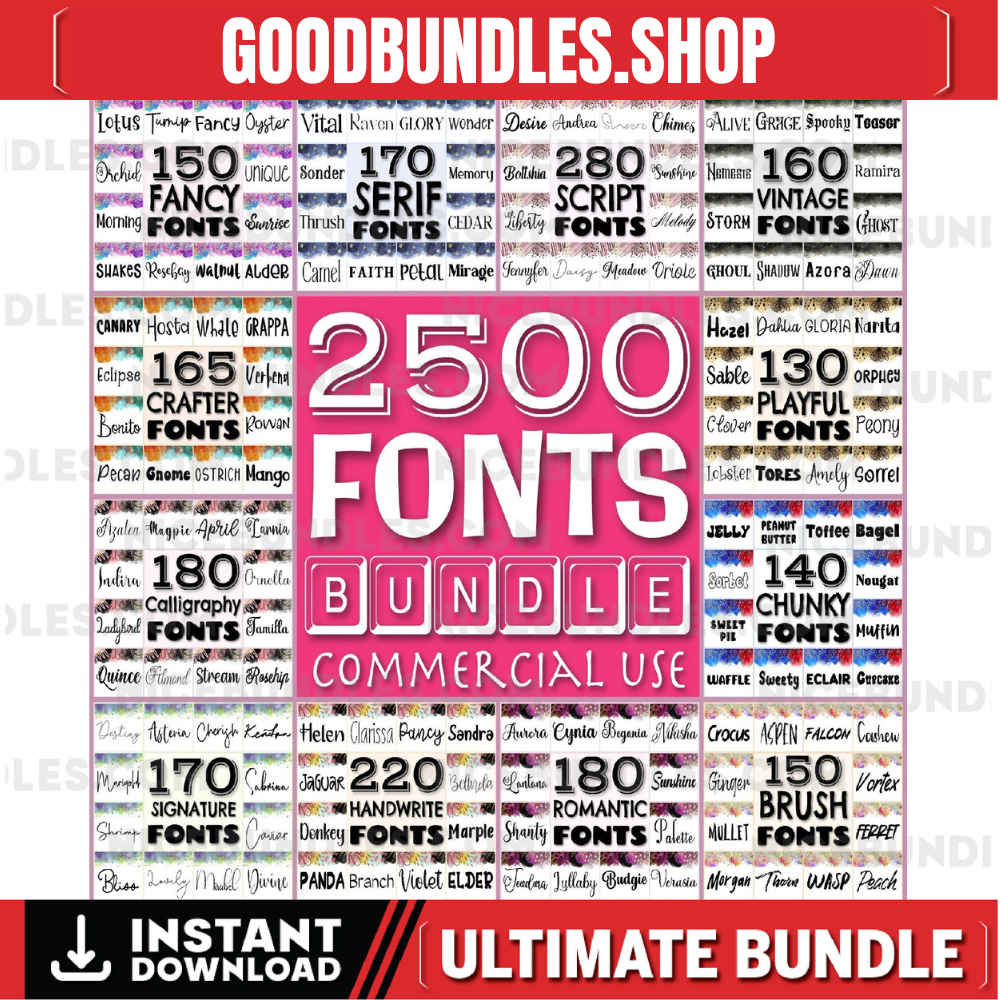 2500 Fonts bundle, script fonts set, craft fonts pack, handwritten fonts, serif typeface, wedding fonts set, Procreate font, commercial use