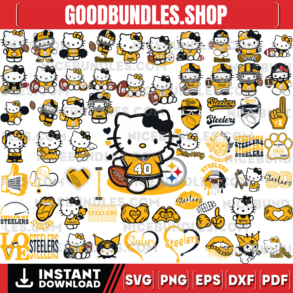 310 Hello Kitty Pittsburgh Steelers Logo Files Svg, Pittsburgh Steelers Svg, NFL Teams Svg, Hello Kitty Svg, Png, Dxf, Eps, Instant Download