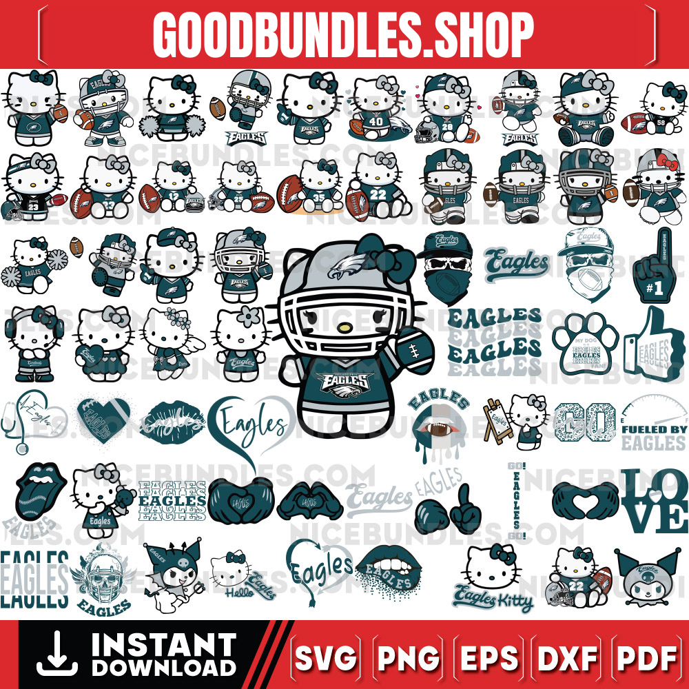 310 Hello Kitty Philadelphia Eagles Logo Files Svg, Philadelphia Eagles Svg, NFL Teams Svg, Hello Kitty Svg, Png, Dxf, Eps, Instant Download