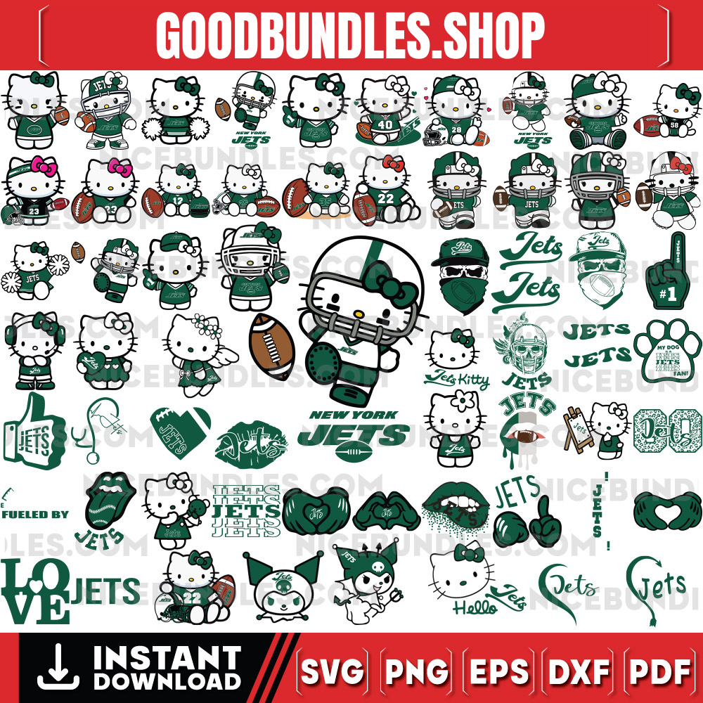 310 Hello Kitty New York Jets Logo Files Svg, New York Jets Svg, NFL Teams Svg, Hello Kitty Svg, Png, Dxf, Eps, Instant Download