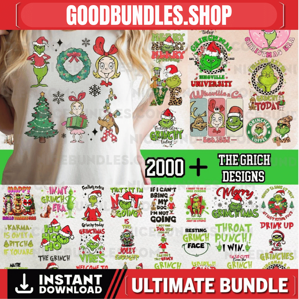 2000+ The Grinch Bundle Designs with CLEAR Background, Grinch Tshirt Design, Grinch SVG, Grinch PNG, Grinch PnG Bundle, Grinch Christmas PnG