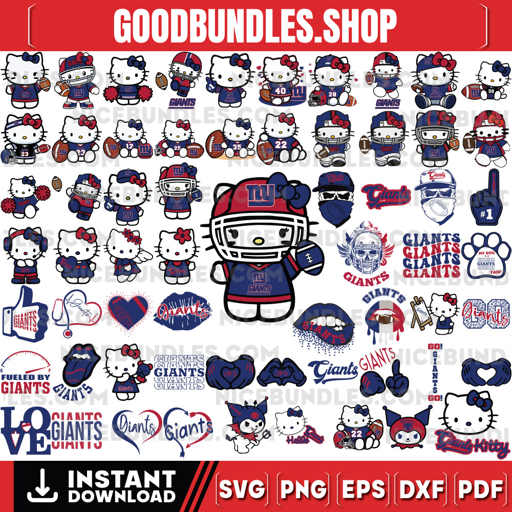 310 Hello Kitty New York Giants Logo Files Svg, New York Giants Svg, NFL Teams Svg, Hello Kitty Svg, Png, Dxf, Eps, Instant Download