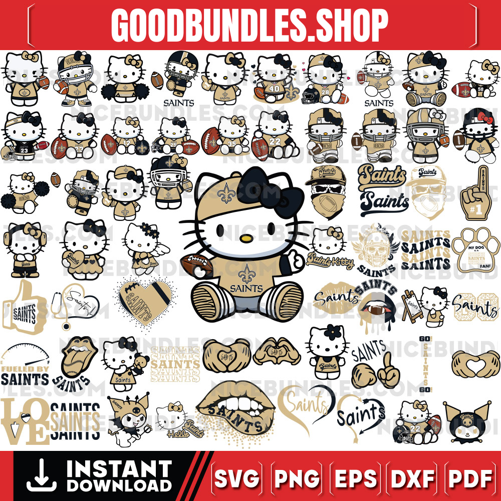 310 Hello Kitty New Orleans Saints Logo Files Svg, New Orleans Saints Svg, NFL Teams Svg, Hello Kitty Svg, Png, Dxf, Eps, Instant Download