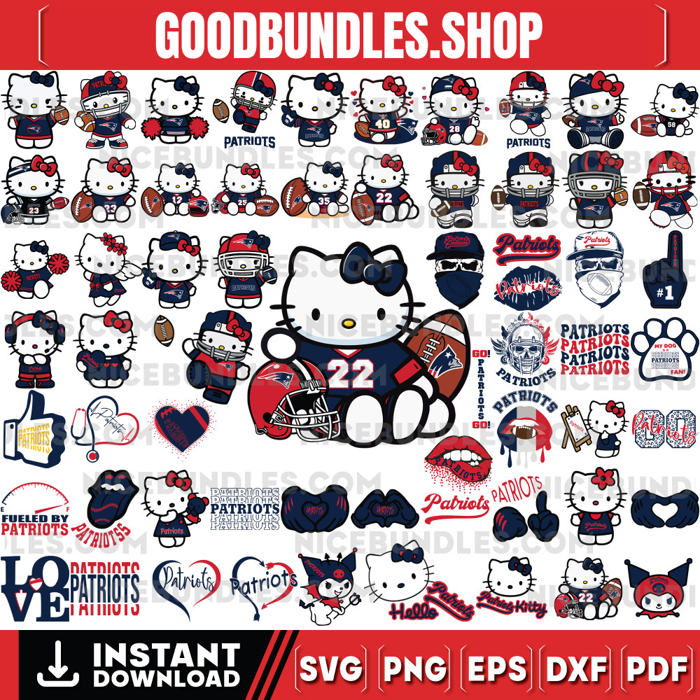 310 Hello Kitty New England Patriots Logo Files Svg, New England Patriots Svg, NFL Teams Svg, Hello Kitty Svg, Png, Dxf, Eps, Instant Download