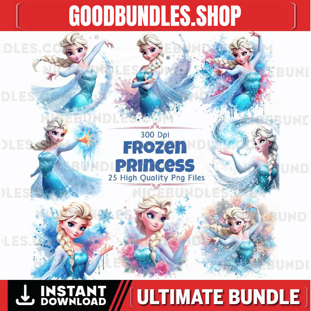Frozen Princess Clipart Set – 300 DPI, High-Resolution, Transparent Background for Commercial Use, Perfect for DIY Gifts & Crafts