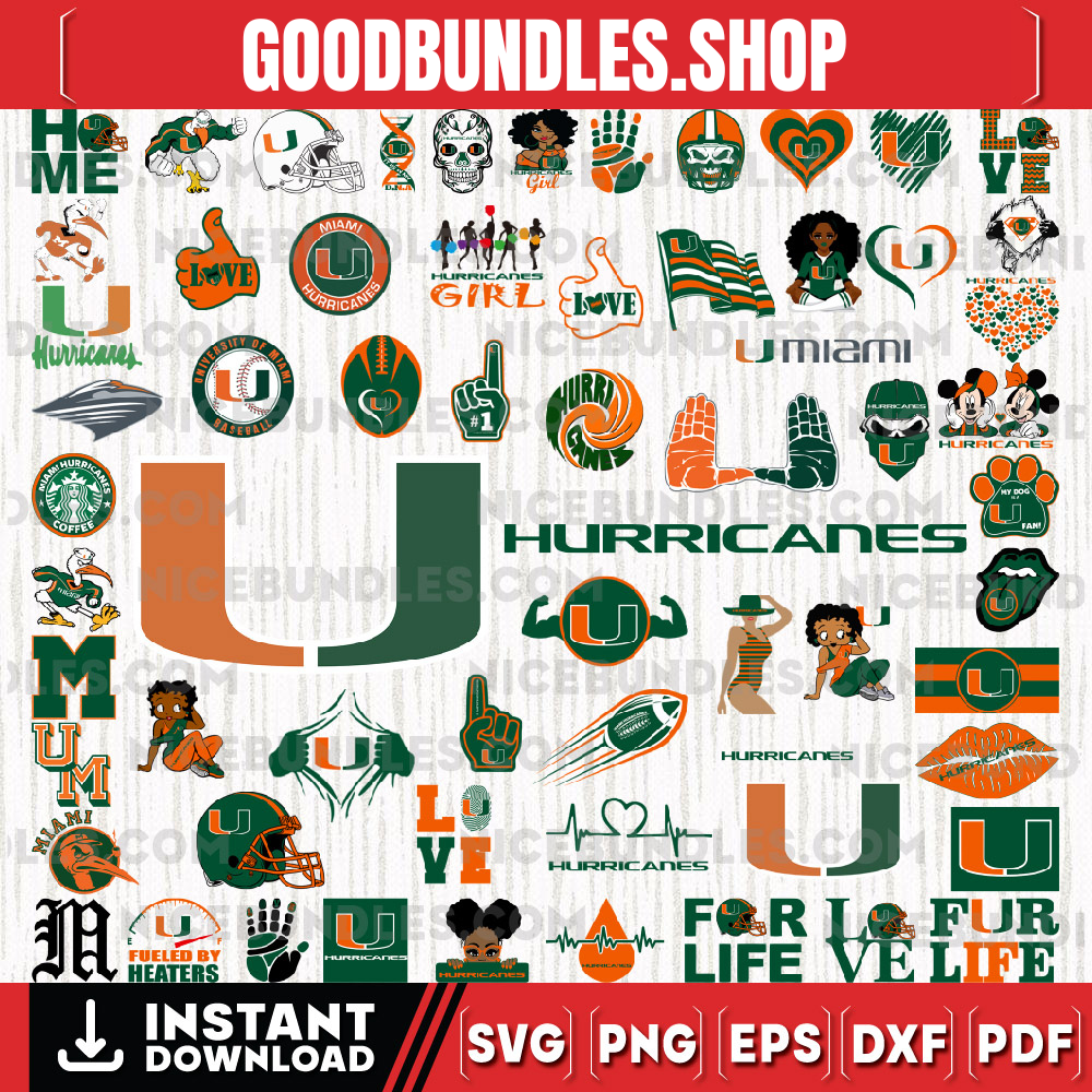 62 Files Miami Hurricanes Team Bundle Svg, Miami Hurricanes Svg, NCAA Teams svg, NCAA Svg, Png, Dxf, Eps, Instant Download