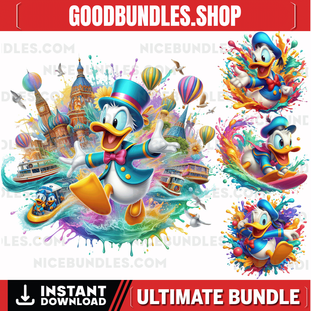 4 PNG Donald Duck Splash and Watercolor Digital design PNG file for sublimation – High Resolution