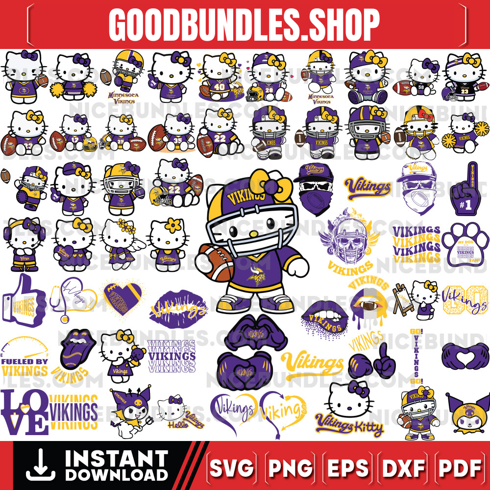 310 Hello Kitty Minnesota Vikings Logo Files Svg, Minnesota Vikings Svg, NFL Teams Svg, Hello Kitty Svg, Png, Dxf, Eps, Instant Download