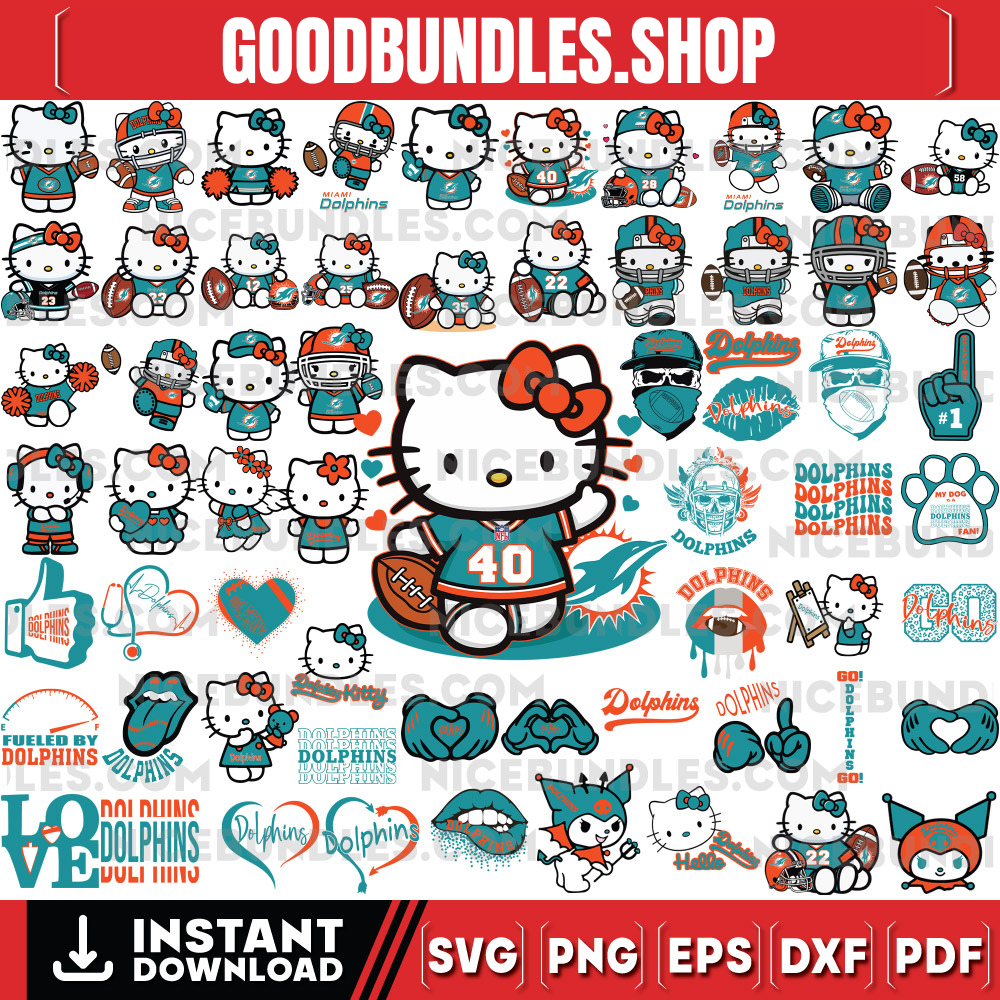 310 Hello Kitty Miami Dolphins Logo Files Svg, Miami Dolphins Svg, NFL Teams Svg, Hello Kitty Svg, Png, Dxf, Eps, Instant Download