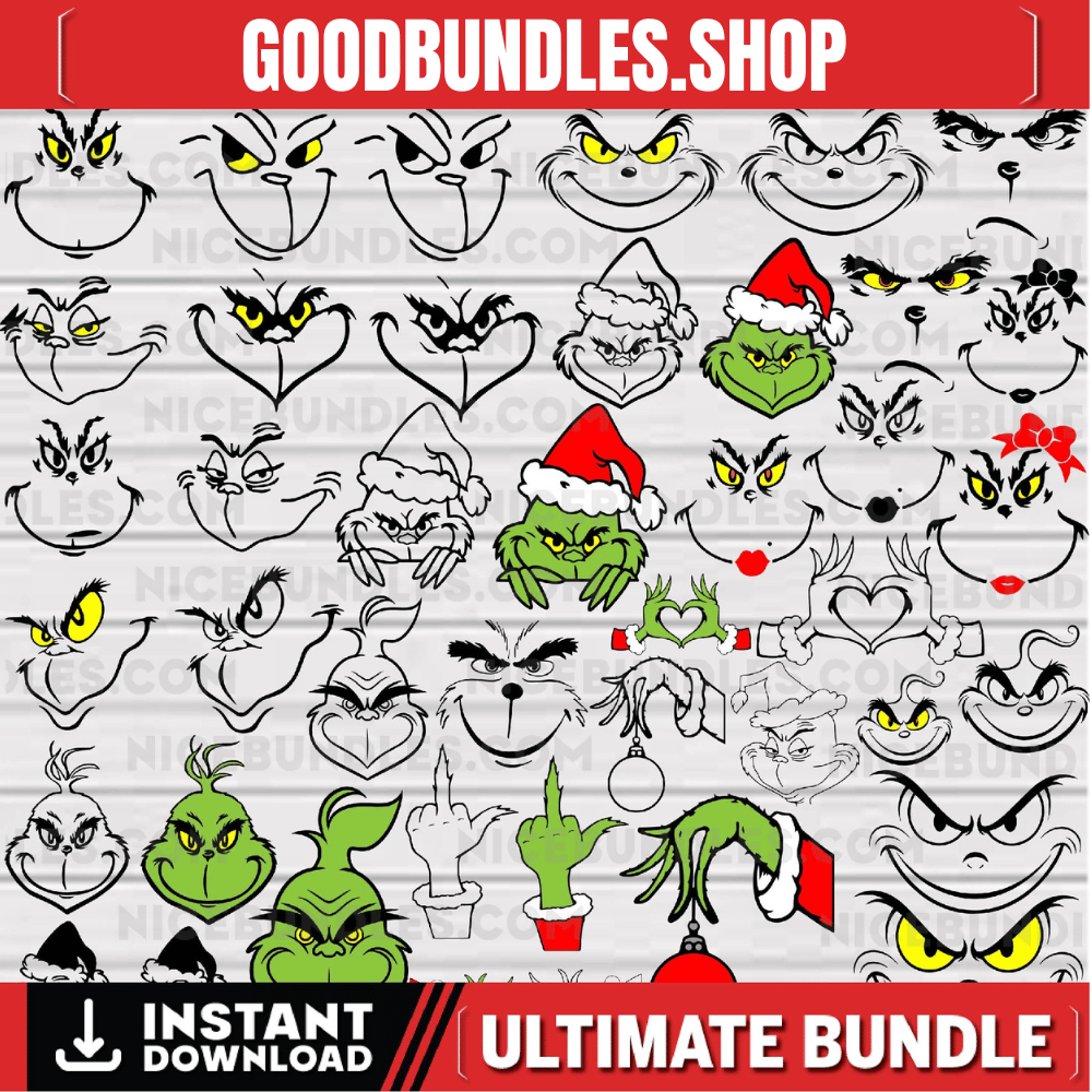 Christmas Svg Bundle, Christmas Svg, The Grinch Faces Svg, Grinch Face Svg, Grinch Clipart, Christmas Cut File For Circut, Grinch Silhouette