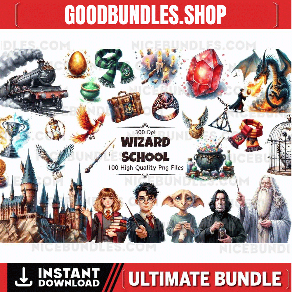 100 Wizard School Clipart Set – 300 DPI, High-Resolution, Transparent Background for Commercial Use, Perfect for DIY Gifts & Crafts