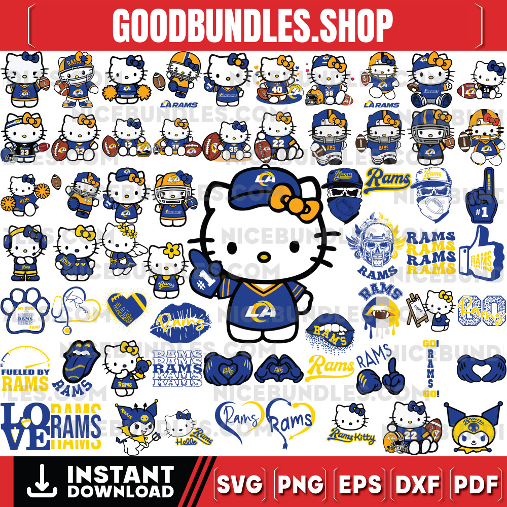 310 Hello Kitty Los Angeles Rams Logo Files Svg, Los Angeles Rams Svg, NFL Teams Svg, Hello Kitty Svg, Png, Dxf, Eps, Instant Download