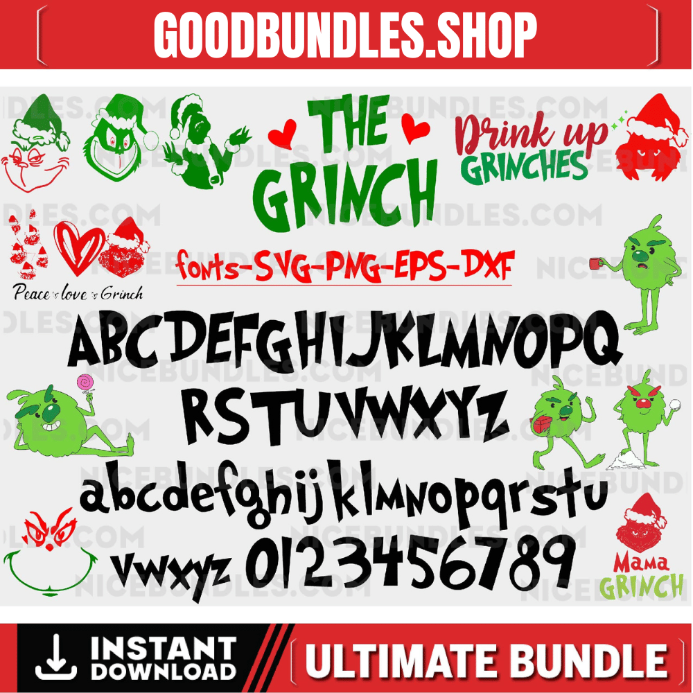 Green font png bundle, Green character font, Christmas Alphabet, Christmas grinch svg bundle, grinch font, Christmas holiday font svg png