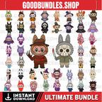 45 Design Labubu Halloween Clipart Png, Cute Illustrations, Kawaii Labubu Art, Halloween PNG, Instant Download Labubu Character Bundle Svg