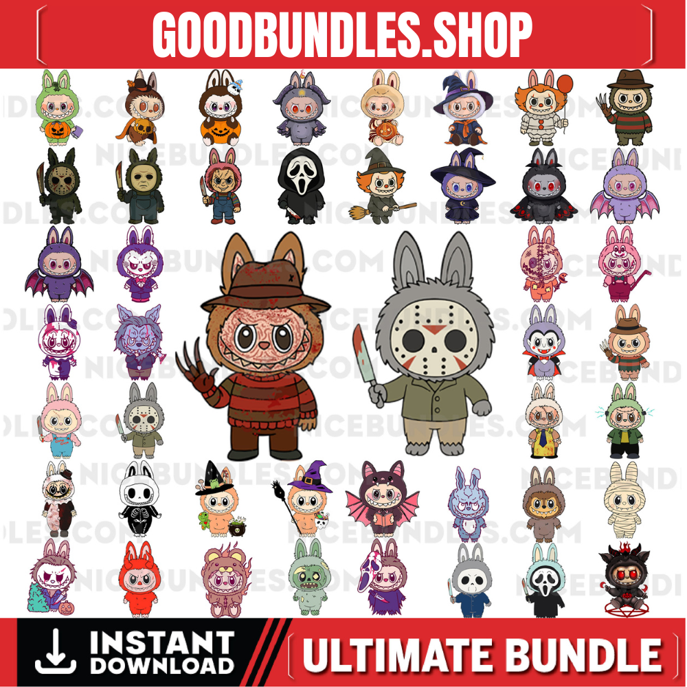 45 Design Labubu Halloween Clipart Png, Cute Illustrations, Kawaii Labubu Art, Halloween PNG, Instant Download Labubu Character Bundle Svg