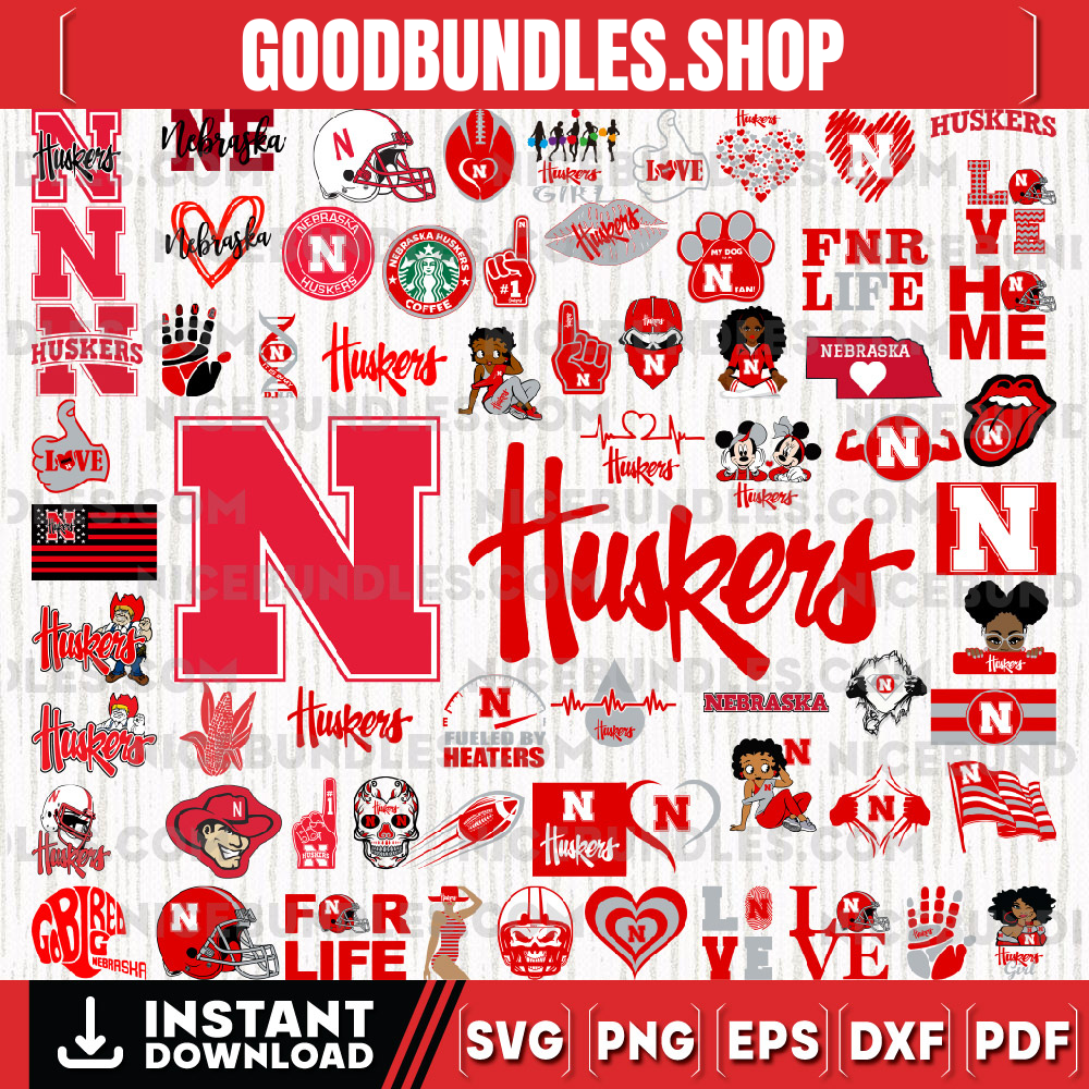 65 Files Nebraska Cornhuskers Team Bundle Svg, Nebraska Cornhuskers Svg, NCAA Teams svg, NCAA Svg, Png, Dxf, Eps, Instant Download