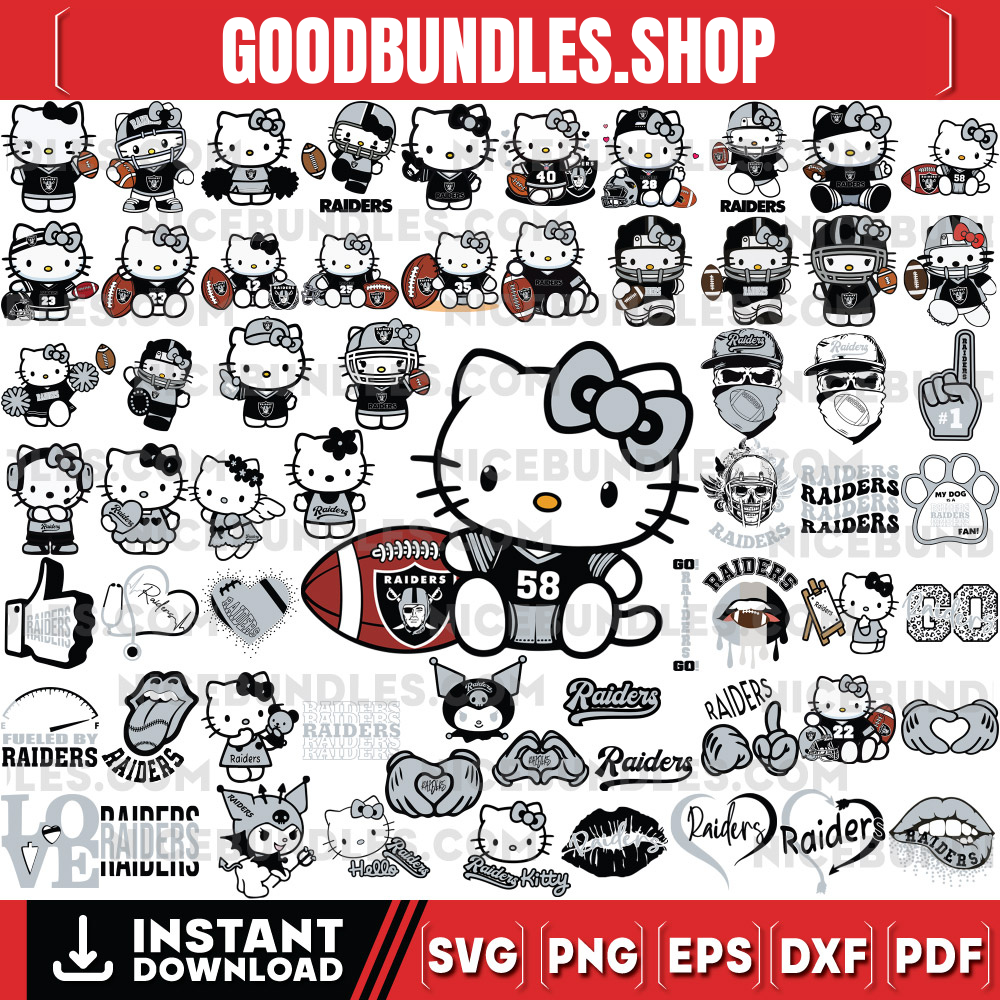 310 Hello Kitty Las Vegas Raiders Logo Files Svg, Las Vegas Raiders Svg, NFL Teams Svg, Hello Kitty Svg, Png, Dxf, Eps, Instant Download