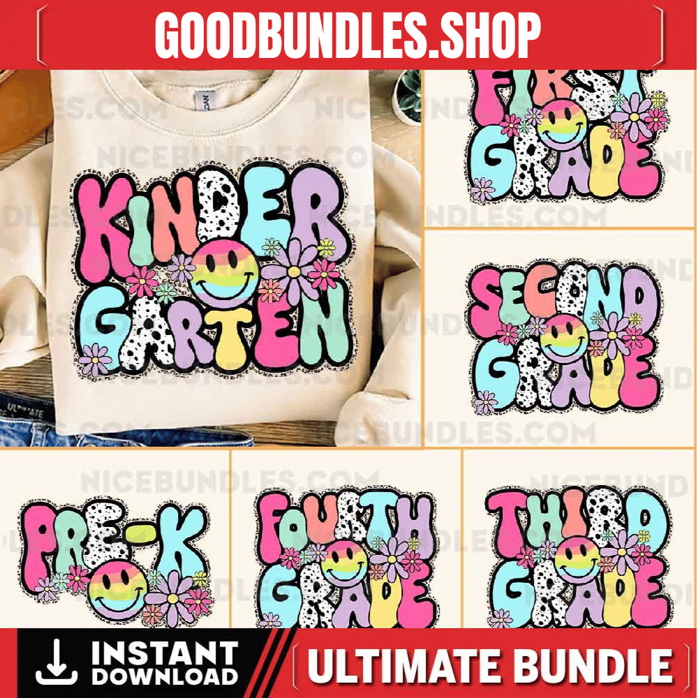 Retro Back to School Bundle, Kindergarten, First Day Of School, School Png, Retro PNG, First/Second/Third Grade Design, School Bundle Png