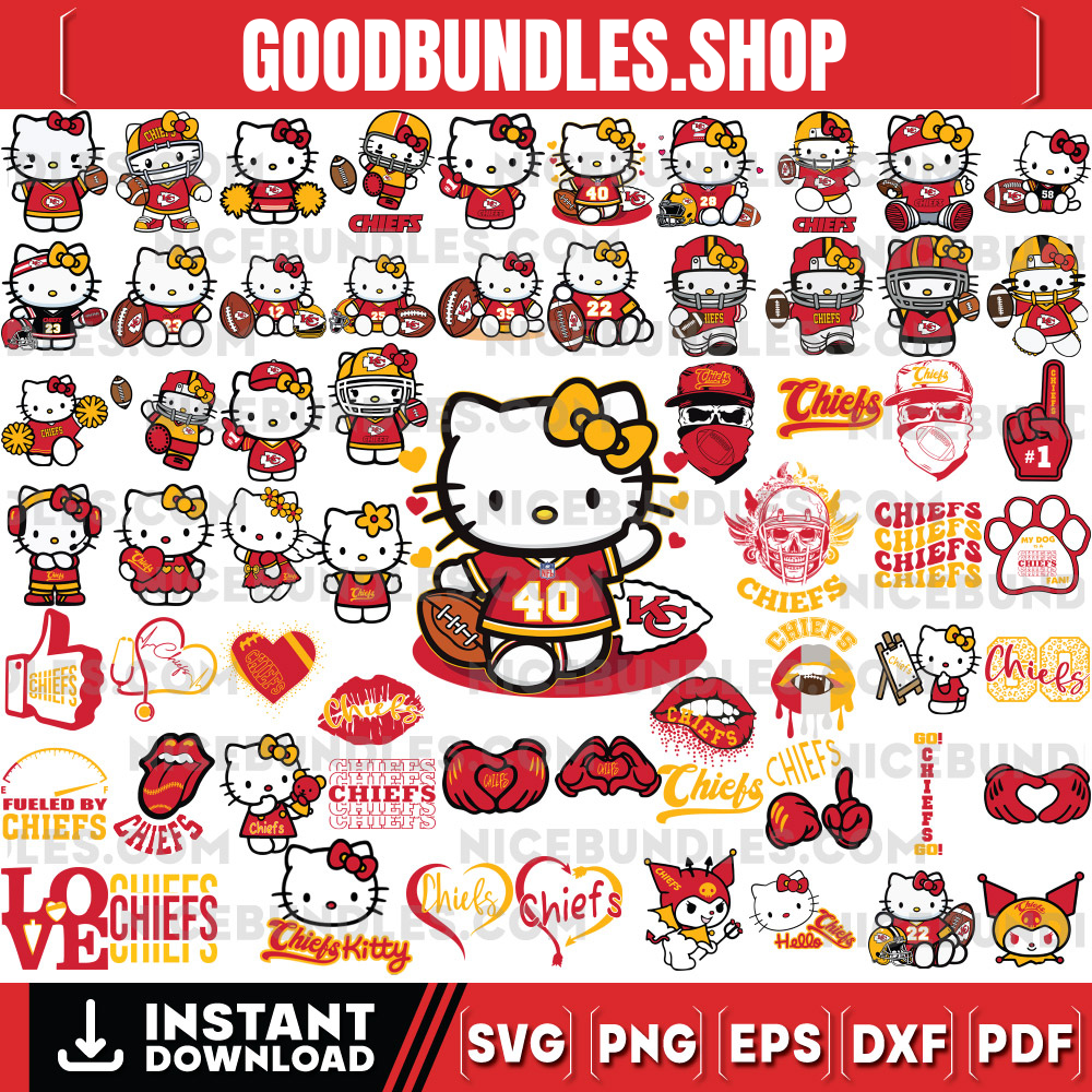 310 Hello Kitty Kansas City Chiefs Logo Files Svg, Kansas City Chiefs Svg, NFL Teams Svg, Hello Kitty Svg, Png, Dxf, Eps, Instant Download