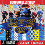 super sonic Hedgehog bundle 460 Png & 146 Svg, Sonic and shadow font and All Characters, Fonts, papers, stickers, birthday Digital Download.
