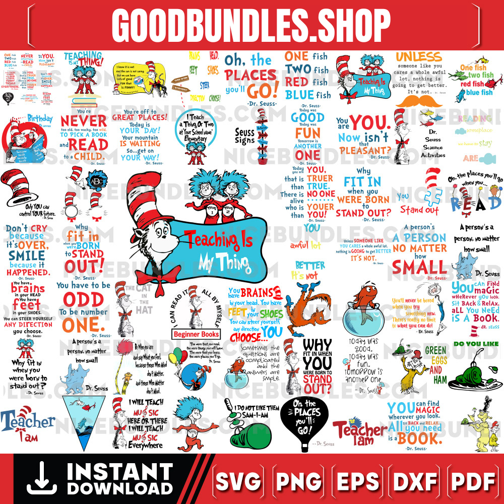 Bundle Dr Suess Svg Png, Cat In The Hat Svg, Dr Suess Png, Read Across America Png, Dr Seuss Clipart, Thing 1 Thing 2, Green Eggs And Ham